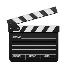 Black movie clapperboard with white stripes isolated on transparent background
