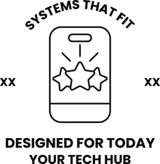 A white and black logo with three stars