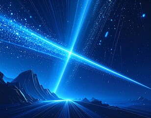 Digital landscape with glowing light trails