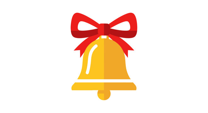 Golden Christmas Bell with Red Ribbon.