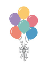 A beautiful bunch of colorful party balloons tied with a white bow ready for celebration