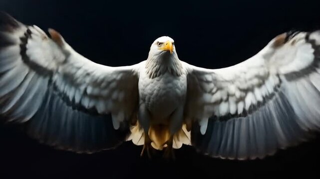 The black and white eagle spreads its wings against a black background. A symbol of eternal elegance and fashion.