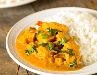 Chicken curry with rice on a plate