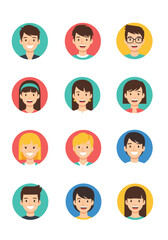 Diverse group of people avatars in circular frames representing different ages and genders