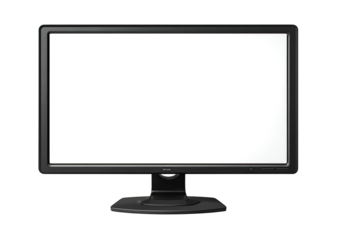 Flat black computer monitor with blank white screen