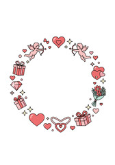 Pixel art valentine's day heart wreath decorations and romantic gift boxes