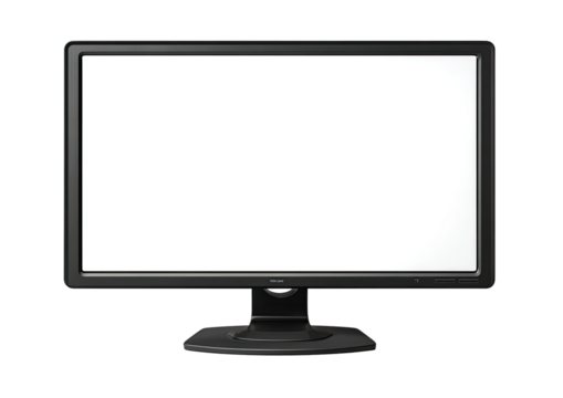 Flat black computer monitor with blank white screen - Powered by Adobe
