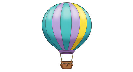 Fototapeta premium A Dreamy Flight: A vibrant hot air balloon, painted in pastel hues, ascends against a backdrop of endless blue skies, representing exploration, adventure, and the thrill of travel.