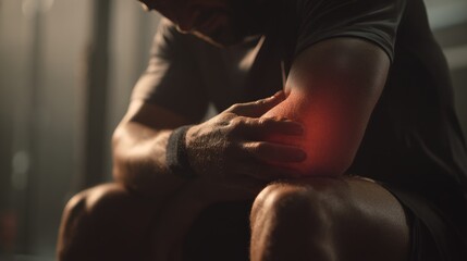  A person experiencing acute or chronic body pain, painful area with a glowing red hotspot, conceptual image for pain, injury, or inflammation. Pain relief and treatment, Generic health problem