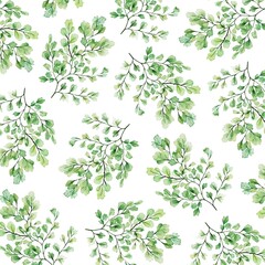 Elegant Green Fern Fronds Seamless Pattern on White Background