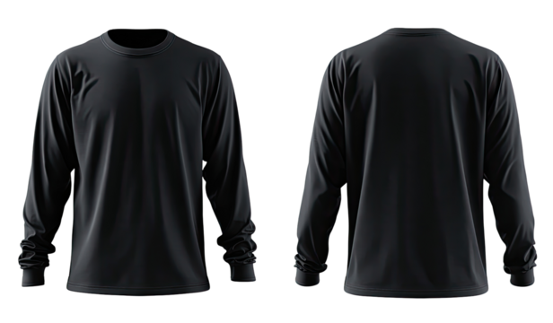 Front and back view of a dark gray, long-sleeve t-shirt mockup