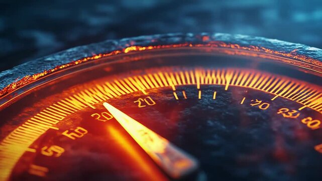 Industrial gauge showing maximum performance level reaching critical temperature