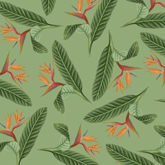 Vibrant Tropical Bird of Paradise Flower Seamless Pattern Illustration
