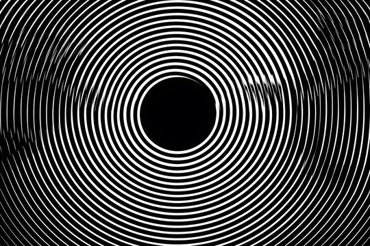 A black and white pattern with concentric circles, resembling the design of optical illusions
