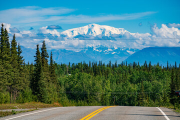 Massive Mt Blackburn over the forest and highway