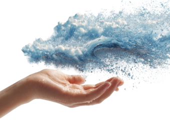 Water cascading from a hand