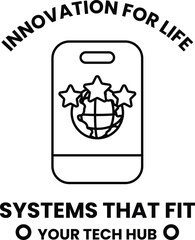 Naklejka premium A black and white image of a phone with three stars and a globe