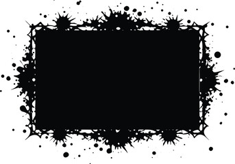 grunge frame border with ink silhouette splatter