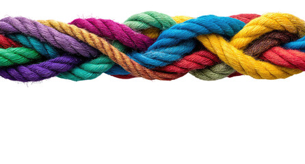 Close-up of intertwined colorful ropes