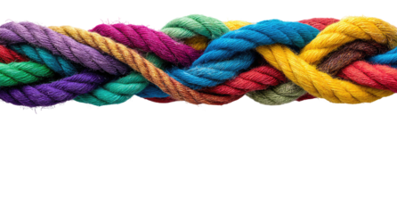 Close-up of intertwined colorful ropes
