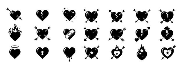 Vector art of set of heart with arrow silhouette vector illustration