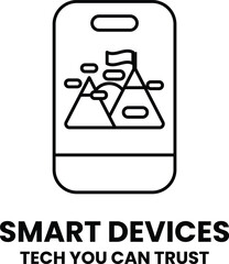 A phone with mountains on it that says smart devices tech you can trust