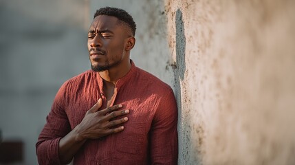 Healthcare concept showing a person experiencing acute or chronic body pain, painful area with a glowing red hotspot, conceptual image for pain, injury, or inflammation. Pain relief and treatment
