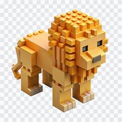 Voxel Pixel Style 3D Lion with Golden Mane | Blocky Cubes Jungle Animal Icon