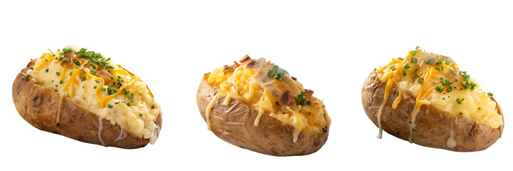 Set of A baked potato with cheese isolated on a transparent background
