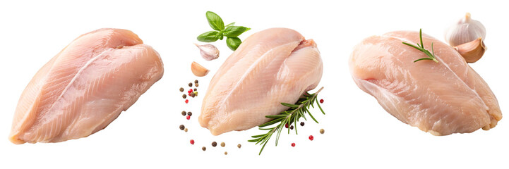 Set of A raw chicken breast isolated on a transparent background