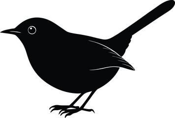 wren silhouette line art vector illustration