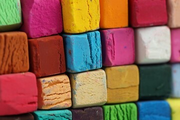 Many colorful chalk pastels as background, closeup