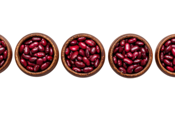 Four wooden bowls of red beans, top view