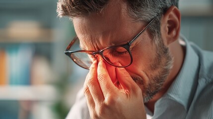 Healthcare concept showing a person experiencing acute or chronic body pain, painful area with a glowing red hotspot, conceptual image for pain, injury, or inflammation. Pain relief and treatment