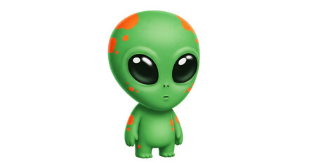Alien Figure: A captivating illustration of a friendly green alien with vibrant orange spots. Its large, expressive eyes and endearing pose exude curiosity and wonder.