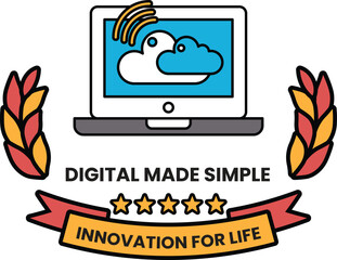 A logo for digital made simple that is blue and orange