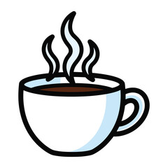 White coffee cup with steam rising and dark brown liquid hot drink beverage