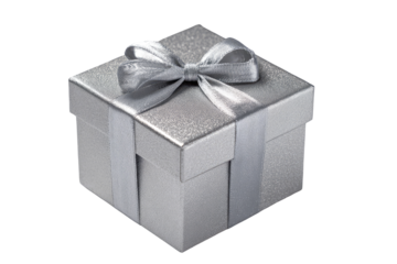 Silver gift box with a bow