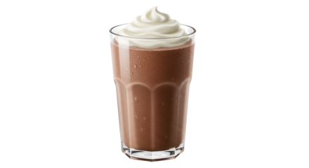 Chocolate Drink with Whipped Cream Delight: A tall, elegant glass of rich chocolate beverage, crowned with a generous swirl of fluffy whipped cream, evokes pure indulgence and sweet pleasure. 