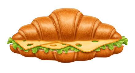 Croissant Sandwich Delight: An appetizing croissant sandwich, complete with slices of cheese and lettuce, creates a culinary dream of light and flaky goodness