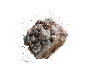 A textured rock suspended in a burst of light