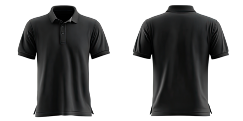 Front and back view of a black polo shirt (2)