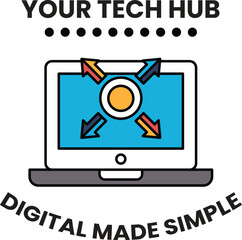 A computer monitor with arrows pointing to the top left, top right, bottom left