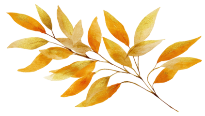 Autumnal branch with vibrant gold leaves