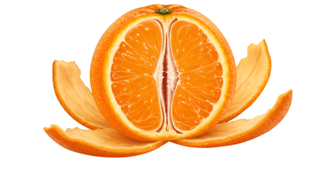 Citrus Burst: A perfectly ripe orange, its segments and peel artfully displayed, offering a vibrant display of natural sweetness.