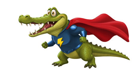 Heroic Alligator in Action: A vibrant illustration of a super-powered alligator, brimming with confidence, ready to face any challenge head-on with a bold display of strength and resolve.