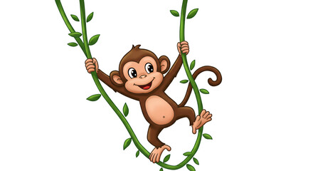 Playful Primate: A cheerful cartoon monkey, suspended on a vine, embodies the playful spirit of the jungle, promising an adventure of pure, unadulterated delight. 