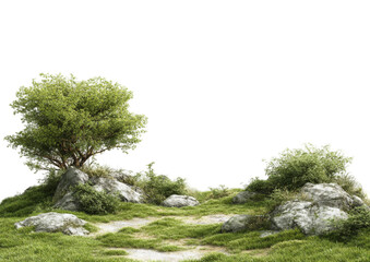 Fototapeta premium Lush landscape with rocks and trees