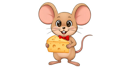 Mouse with Cheese: This illustration shows a cute mouse happily holding a block of cheese, radiating joy. The bright illustration captures the essence of childhood stories.