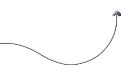 A stylized, silver-toned, curved arrow pointing upward